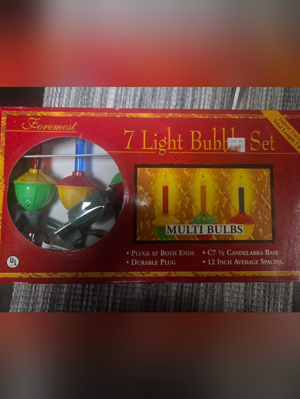 Multi Bulb Vintage Style 7-Light Bubble String Lights - Red/Yellow/Green Bin T